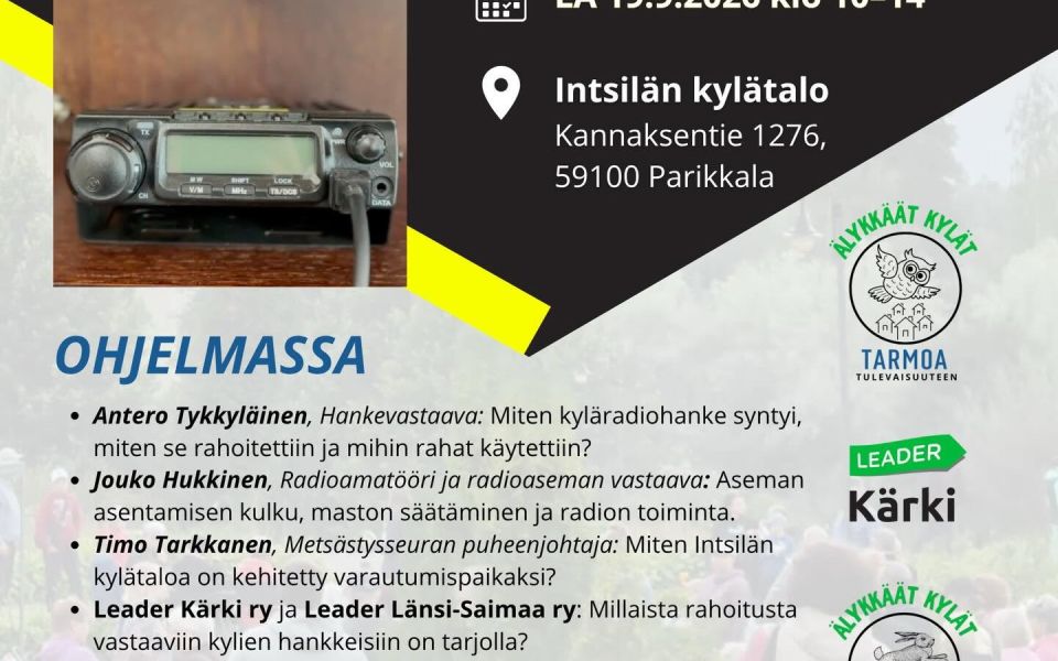 Tutustumispäivä Intsilän kyläradioasemaan Parikkalassa la 19.9.2026 klo 10–14