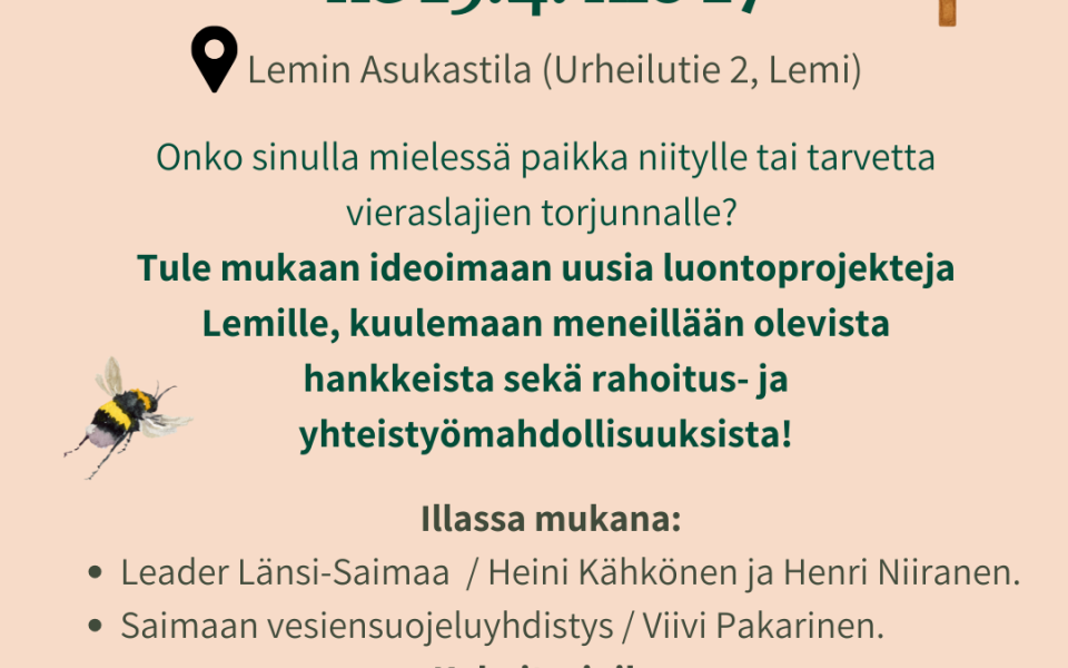 Lemin luontohankkeiden ideointi-ilta ke 15.4.
