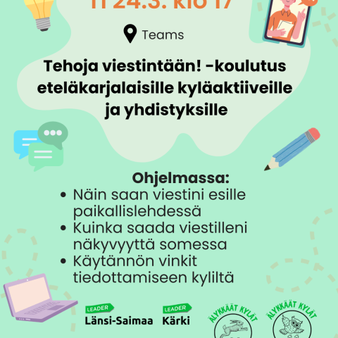 Tehoja viestintään -koulutus ti 24.3. klo 17.00